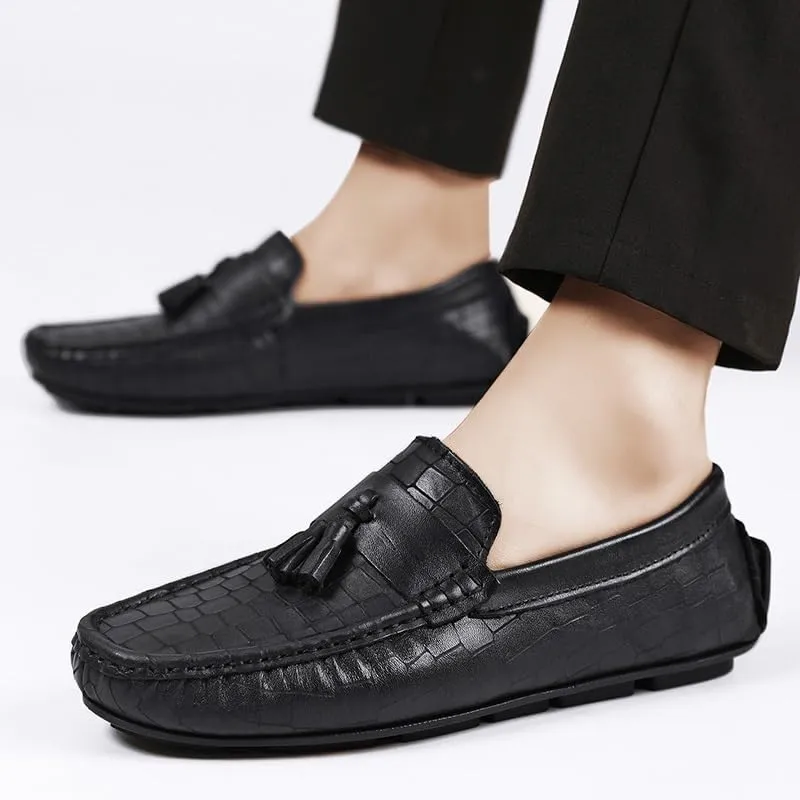 Loafers for Men Round Toe Leather with Tassel Driving Moccasins Loafers Flat Heel Comfortable Resistant Casual Prom Slip On