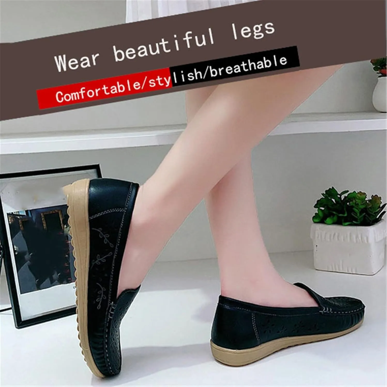 Loafers for Women, Comfy Summer Breathable Hollow Slip-On Leather Nurse Shoes for Women's, Fashion Non-Slip Flats Driving Working Moccasin, for Medical Workers, Nurse, Doctors