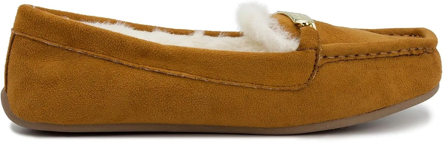 LONDON FOG Womens Lorne Cozy Micro Suede Moccasins Slip on Loafer Shoes Indoor/Outdoor Slippers