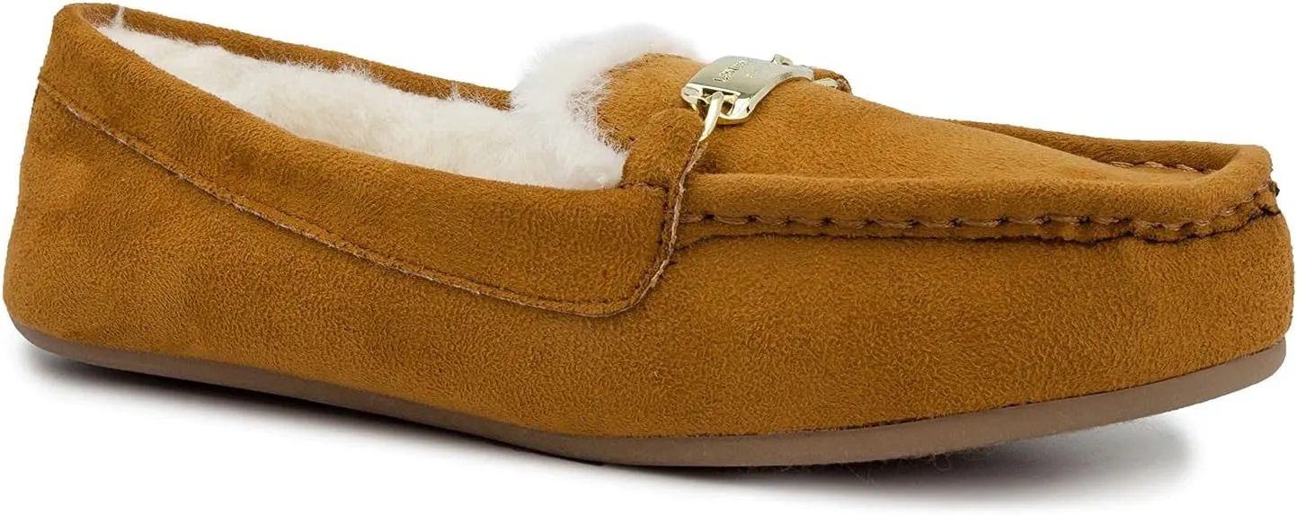 LONDON FOG Womens Lorne Cozy Micro Suede Moccasins Slip on Loafer Shoes Indoor/Outdoor Slippers