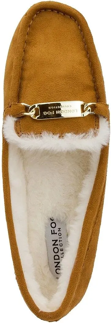 LONDON FOG Womens Lorne Cozy Micro Suede Moccasins Slip on Loafer Shoes Indoor/Outdoor Slippers