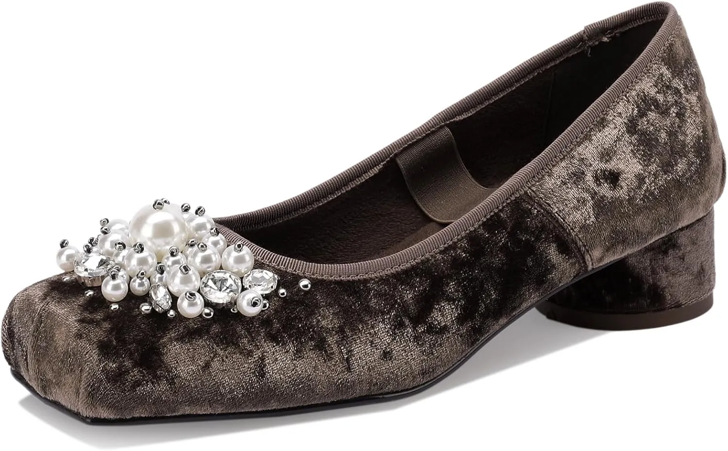 Mary Jane Shoes Women 1 Inch Low Heels Chunky Block Square Toe Faux Suede Dress Pumps Dressy Comfortable Width Slip On Classy Flats Ballet Strap Loafers