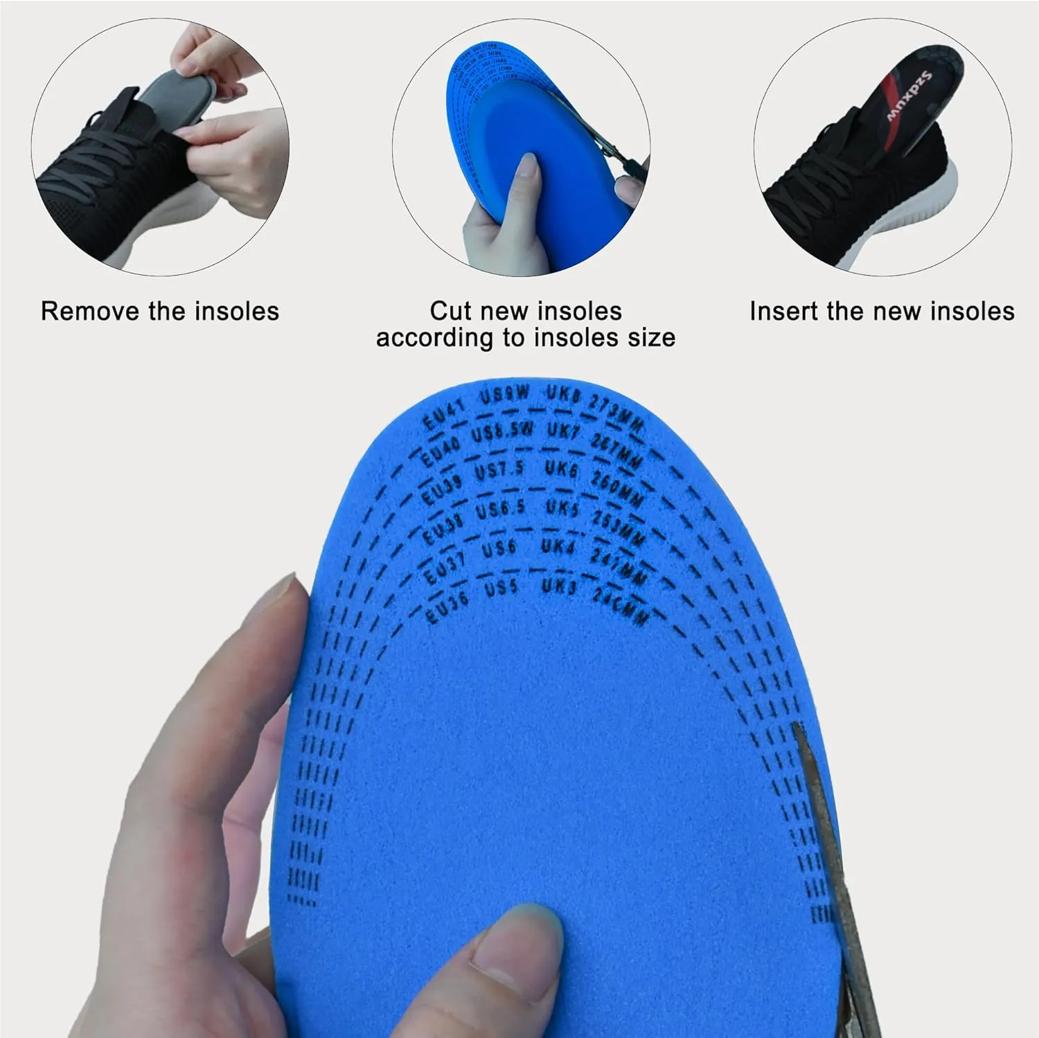 Memory Foam Insoles for Women and Men - Cut to Insoles, Cushioning Comfort Soft Insole for Sports Shoes, Trainers, Sneakers, Walking Boots, Work Shoes Replacement Shoe Inserts, Black Women