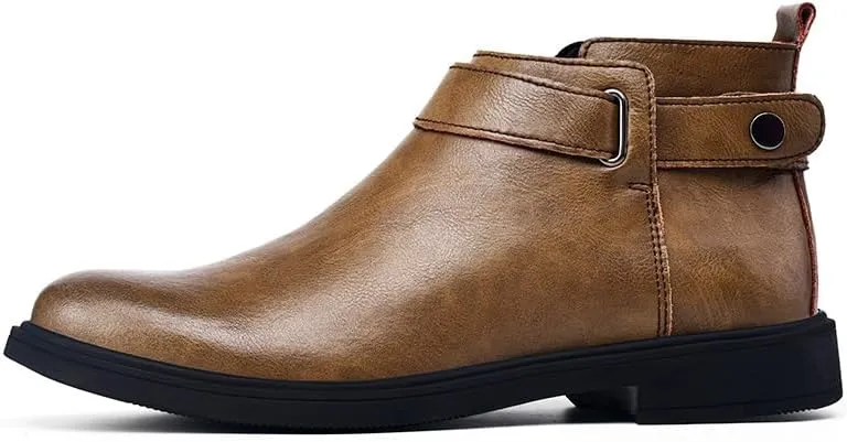 Mens Ankle Boots Waterproof Wearable Anti-slip Leather with Side Zipper Monk Strap Work Fashion