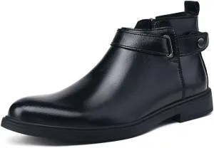 Mens Ankle Boots Waterproof Wearable Anti-slip Leather with Side Zipper Monk Strap Work Fashion