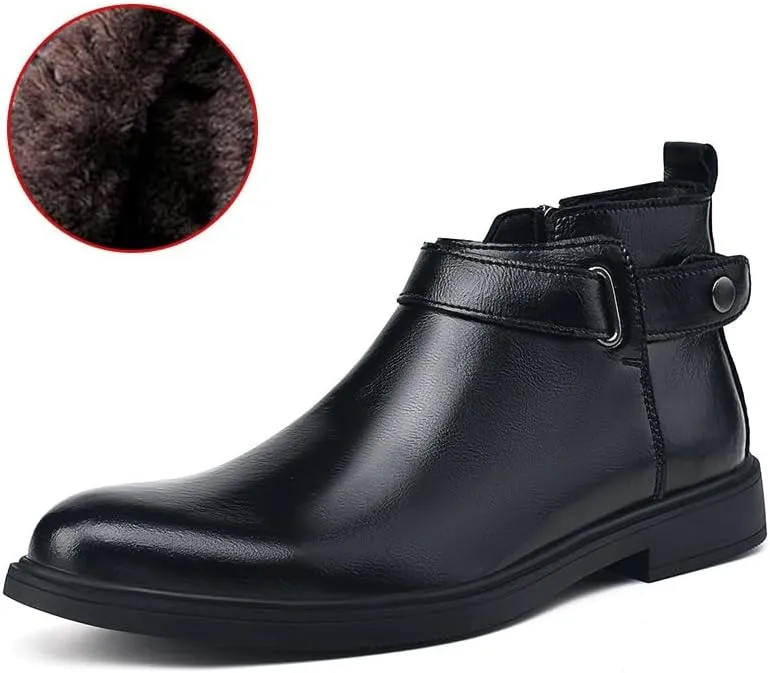 Mens Ankle Boots Waterproof Wearable Anti-slip Leather with Side Zipper Monk Strap Work Fashion