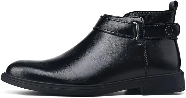 Mens Ankle Boots Waterproof Wearable Anti-slip Leather with Side Zipper Monk Strap Work Fashion