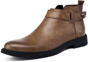 Mens Ankle Boots Waterproof Wearable Anti-slip Leather with Side Zipper Monk Strap Work Fashion