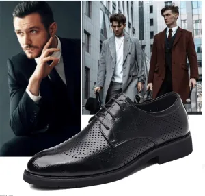 Men's Breathable Genuine Leather Oxford Shoes – Classic Wingtip Dress Shoes for Men, Comfortable Lace-Up Business & Casual Shoes, Versatile Mens Dress Shoes