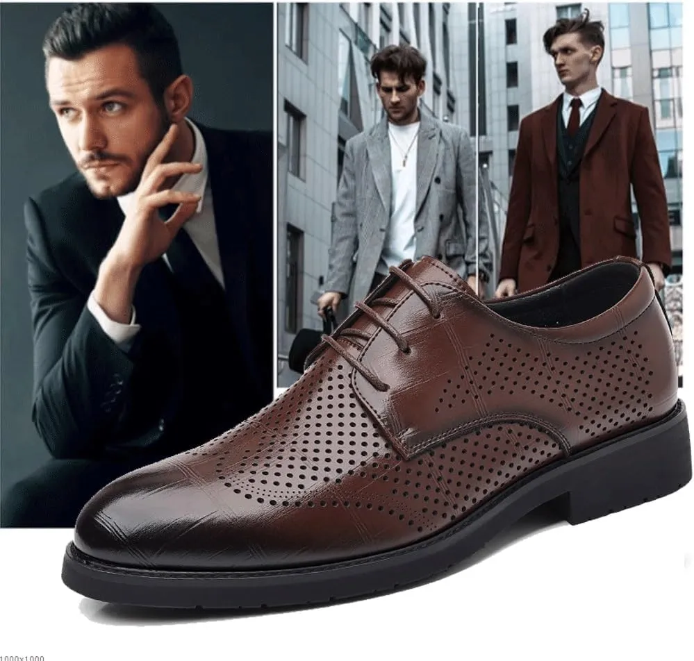 Men's Breathable Genuine Leather Oxford Shoes – Classic Wingtip Dress Shoes for Men, Comfortable Lace-Up Business & Casual Shoes, Versatile Mens Dress Shoes