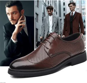 Men's Breathable Genuine Leather Oxford Shoes – Classic Wingtip Dress Shoes for Men, Comfortable Lace-Up Business & Casual Shoes, Versatile Mens Dress Shoes