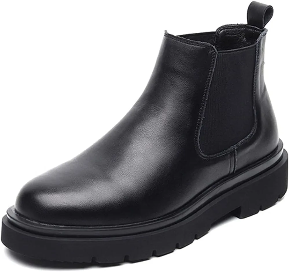 Men's Chelsea Ankle Boots Block Heel Elastic Bandage Genuine Leather Non Wearable Anti-slip Waterproof Casual Fashion Slip On