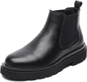 Men's Chelsea Ankle Boots Block Heel Elastic Bandage Genuine Leather Non Wearable Anti-slip Waterproof Casual Fashion Slip On