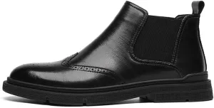 Men's Chelsea Ankle Boots Carved Brogue Burnished Toe Elastic Bandage Genuine Leather Anti-slip Non Slip Waterproof Wearable Fashion Pull On