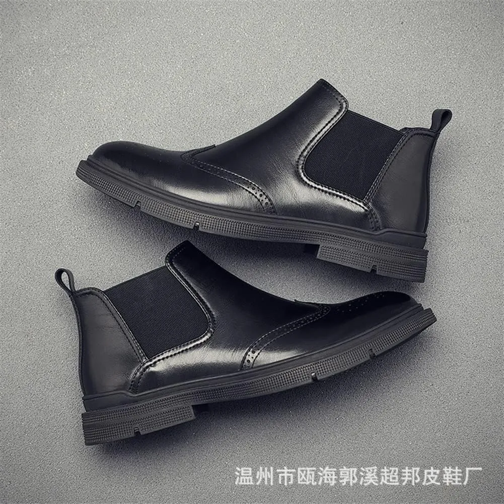 Men's Chelsea Ankle Boots Carved Brogue Burnished Toe Elastic Bandage Genuine Leather Anti-slip Non Slip Waterproof Wearable Fashion Pull On