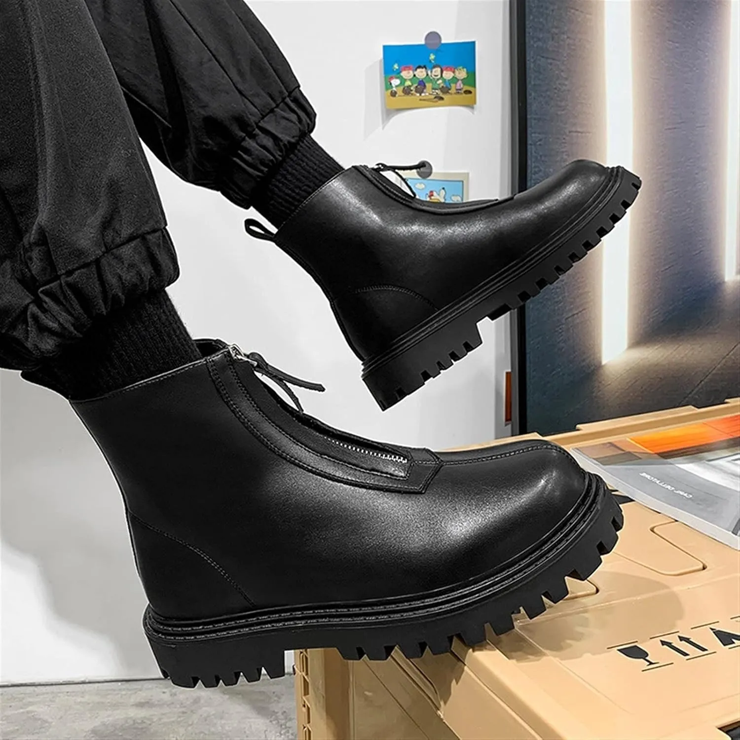 Men's Chelsea Ankle Boots Lrregular Bottom Front Zip Cowhide Leather Waterproof Wearable Non Casual Work Slip On