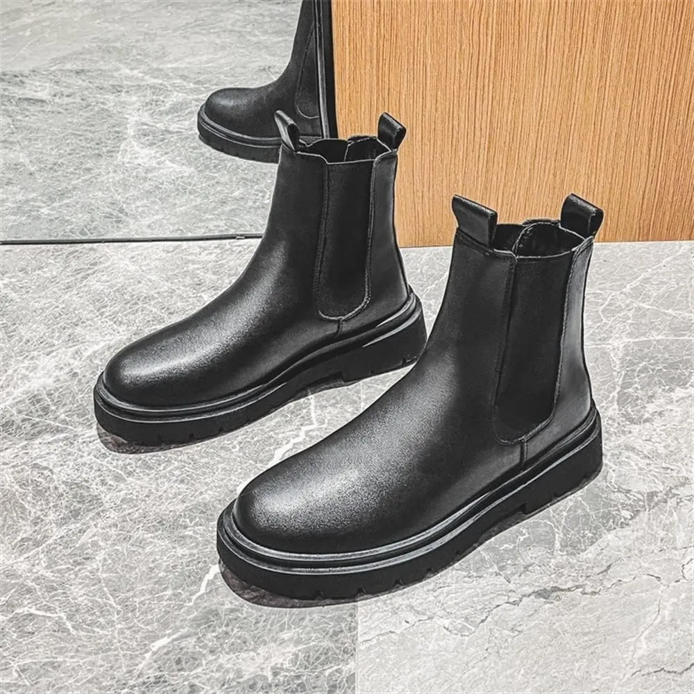 Men's Chelsea Ankle Boots Round Toe Simple Leather Waterproof Anti-slip Wearable Casual Work Slip On
