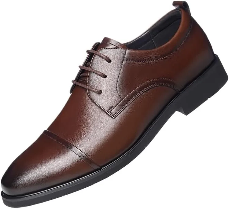 Men's Classic Leather Dress Shoes Breathable Wingtip Retro Derby Shoes Formal Business Oxford Shoes for Men