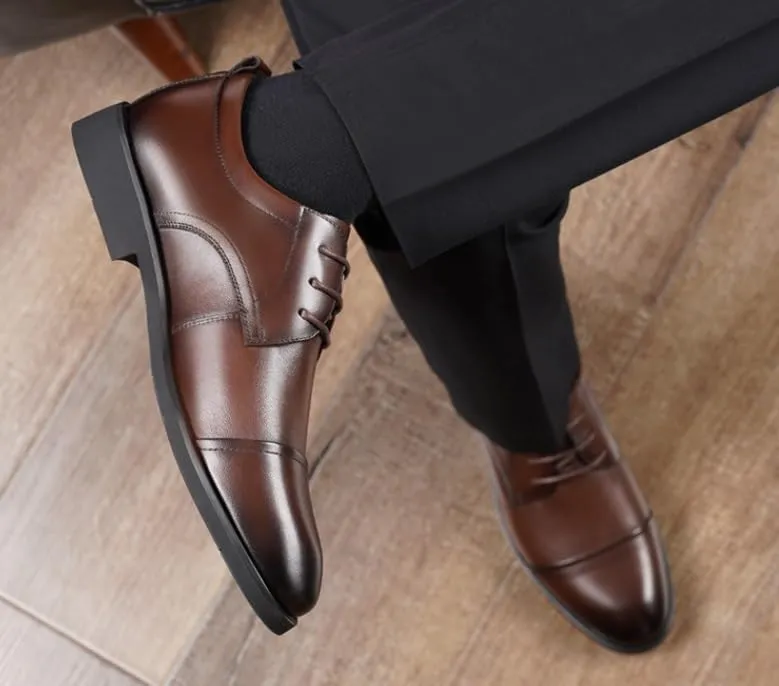 Men's Classic Leather Dress Shoes Breathable Wingtip Retro Derby Shoes Formal Business Oxford Shoes for Men