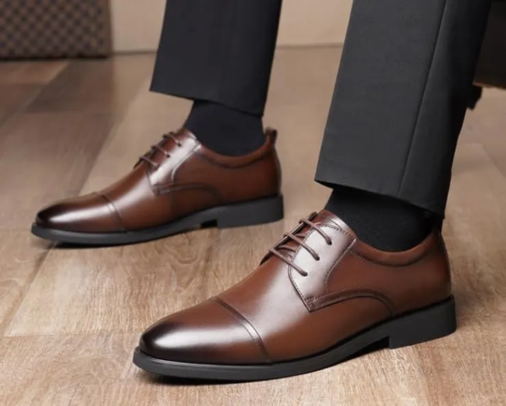 Men's Classic Leather Dress Shoes Breathable Wingtip Retro Derby Shoes Formal Business Oxford Shoes for Men