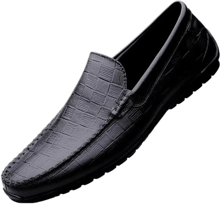 Men's Classic Slip On Dress Shoes Leather Casuals Derby Shoes Handmade Wedding Classic Loafers Shoes Fashion Tuxedo for Men(Black,7.5)