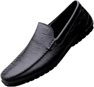 Men's Classic Slip On Dress Shoes Leather Casuals Derby Shoes Handmade Wedding Classic Loafers Shoes Fashion Tuxedo for Men(Black,7.5)