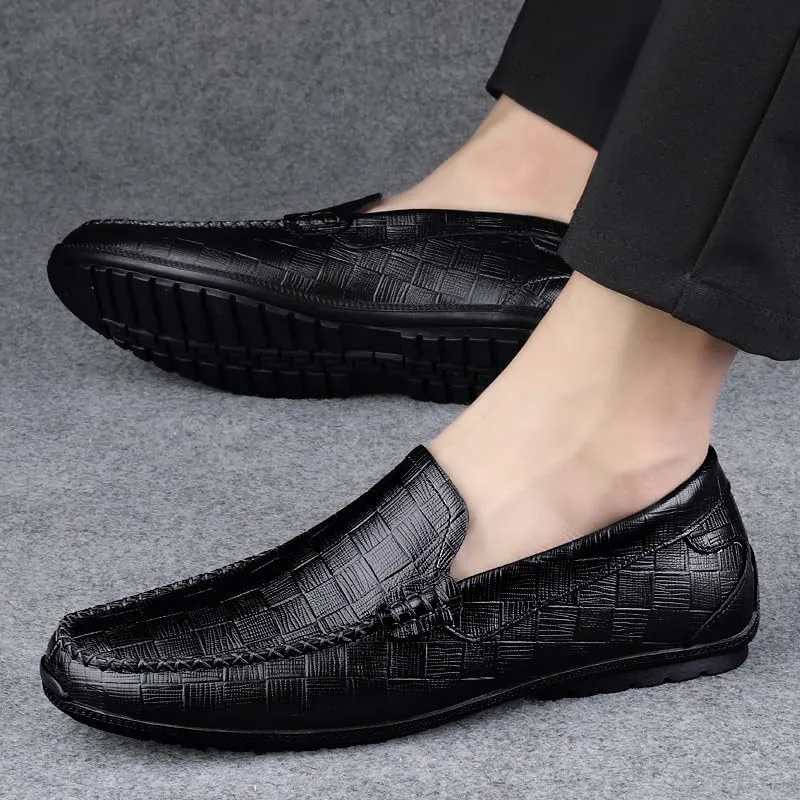 Men's Classic Slip On Dress Shoes Leather Casuals Derby Shoes Handmade Wedding Classic Loafers Shoes Fashion Tuxedo for Men(Black,7.5)