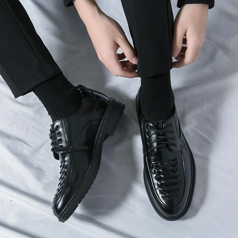 Men's Dress Shoes Breathable Business Classic Oxfords Shoes for Men Lace-up Patent Leather Tuxedo Shoes(Black,8)
