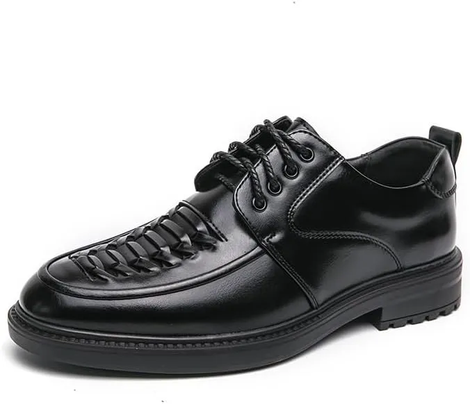 Men's Dress Shoes Breathable Business Classic Oxfords Shoes for Men Lace-up Patent Leather Tuxedo Shoes(Black,8)