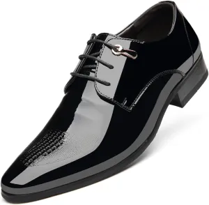 Mens Dress Shoes, Lace Up Business Shoes Pointed Toe Leather Derby Oxford Shoes Wedding Fashionable Office Casual,Black- 41/UK 7.5/US 8