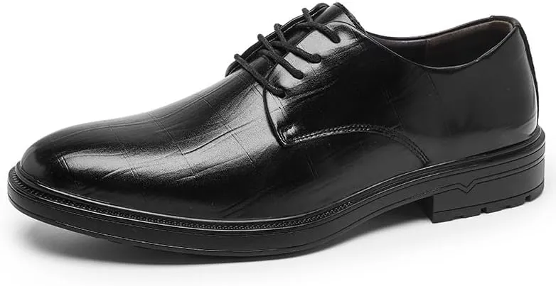 Men's Dress Shoes Mens Faux Patent Leather Classic Lace-up Formal Derby Shoes Mens Casual Tuxedo Oxfords Shoes(9)