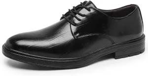 Men's Dress Shoes Mens Faux Patent Leather Classic Lace-up Formal Derby Shoes Mens Casual Tuxedo Oxfords Shoes(9)