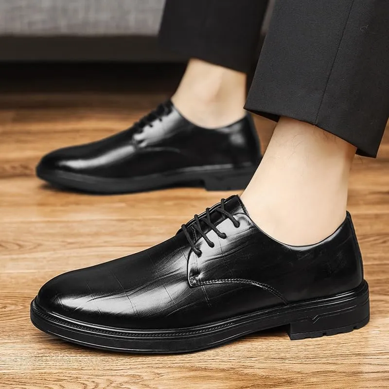 Men's Dress Shoes Mens Faux Patent Leather Classic Lace-up Formal Derby Shoes Mens Casual Tuxedo Oxfords Shoes(9)