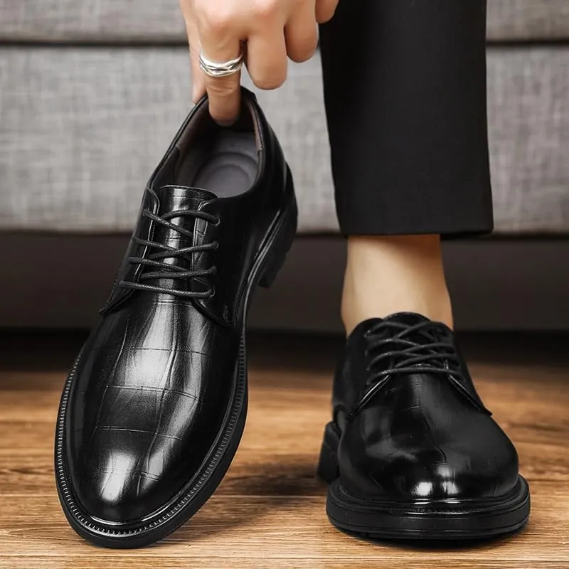 Men's Dress Shoes Mens Faux Patent Leather Classic Lace-up Formal Derby Shoes Mens Casual Tuxedo Oxfords Shoes(9)