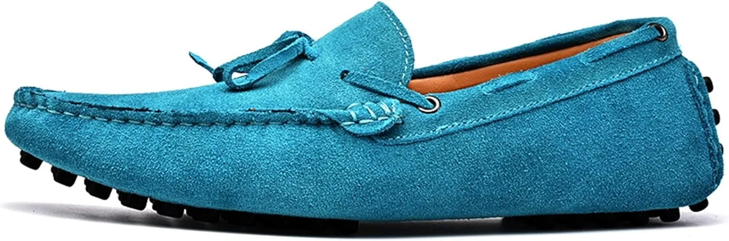 Men's Driving Loafers 1 Eye Deck Shoes Genuine Leather Detailed Stitching Suede Upper Lightweight Flat Heel Strong Flexible