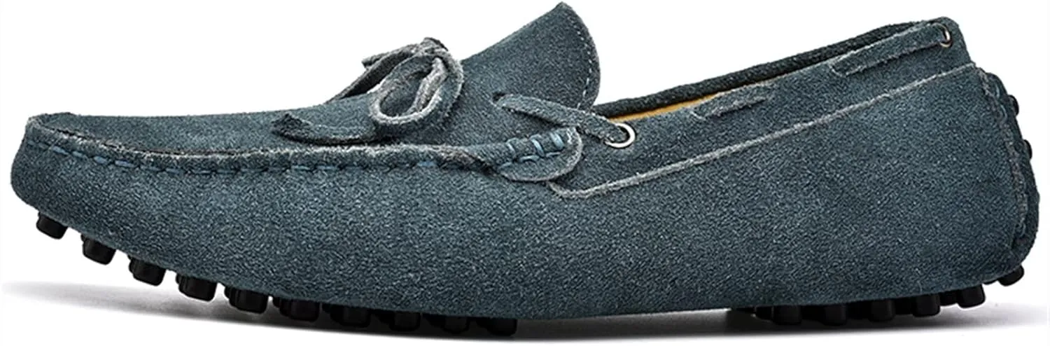 Men's Driving Loafers 1 Eye Deck Shoes Genuine Leather Detailed Stitching Suede Upper Lightweight Flat Heel Strong Flexible