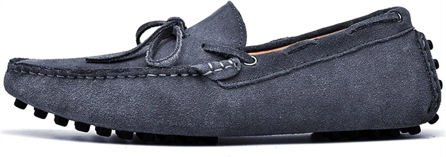 Men's Driving Loafers 1 Eye Deck Shoes Genuine Leather Detailed Stitching Suede Upper Lightweight Flat Heel Strong Flexible