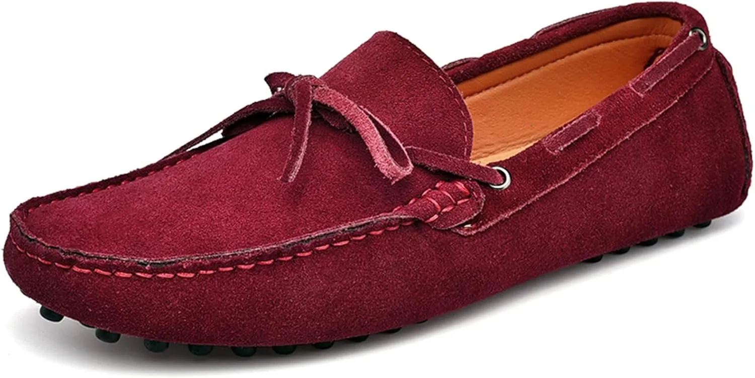Men's Driving Loafers 1 Eye Deck Shoes Genuine Leather Detailed Stitching Suede Upper Lightweight Flat Heel Strong Flexible