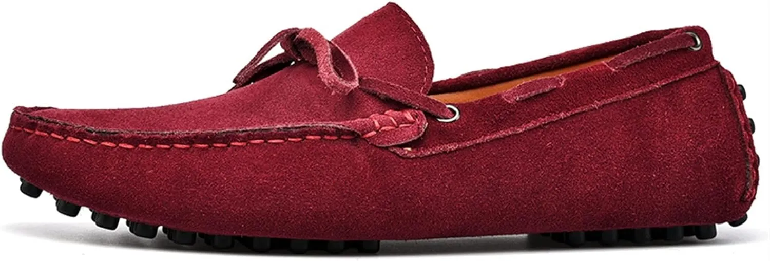 Men's Driving Loafers 1 Eye Deck Shoes Genuine Leather Detailed Stitching Suede Upper Lightweight Flat Heel Strong Flexible