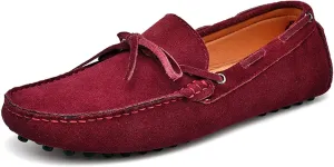 Men's Driving Loafers 1 Eye Deck Shoes Genuine Leather Detailed Stitching Suede Upper Lightweight Flat Heel Strong Flexible