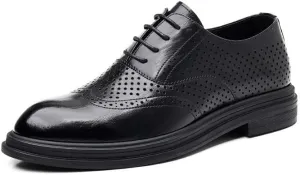 Men's Elevator Oxford 3.2" Height Increasing Elevator Shoes Wingtip Formal Leather Dress Footwear with Perforated Design