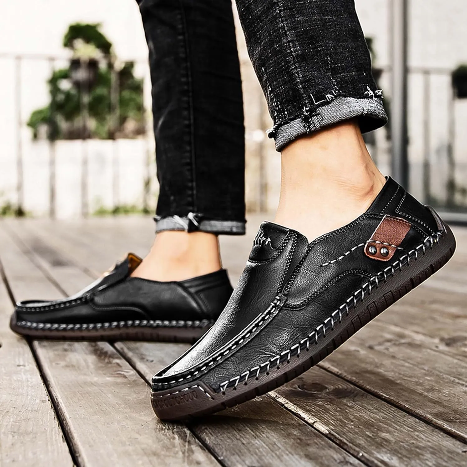 Men's Fashion Athletic Casual Shoes, Premium Genuine Leather Men's Loafers, Flat Loafers, Walking Shoes, Driving Shoes, Hand Sewn, More Durable