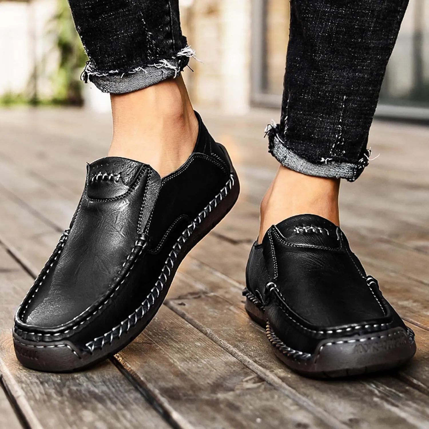 Men's Fashion Athletic Casual Shoes, Premium Genuine Leather Men's Loafers, Flat Loafers, Walking Shoes, Driving Shoes, Hand Sewn, More Durable