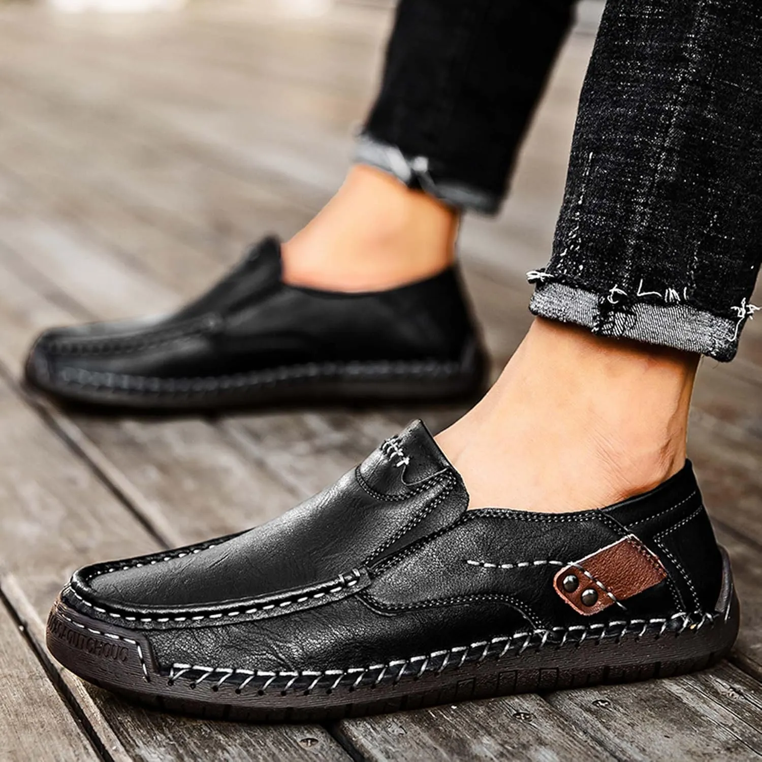 Men's Fashion Athletic Casual Shoes, Premium Genuine Leather Men's Loafers, Flat Loafers, Walking Shoes, Driving Shoes, Hand Sewn, More Durable