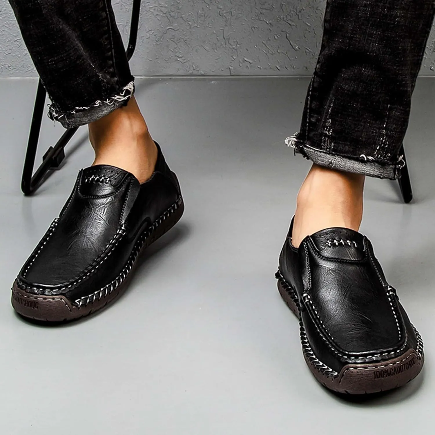 Men's Fashion Athletic Casual Shoes, Premium Genuine Leather Men's Loafers, Flat Loafers, Walking Shoes, Driving Shoes, Hand Sewn, More Durable