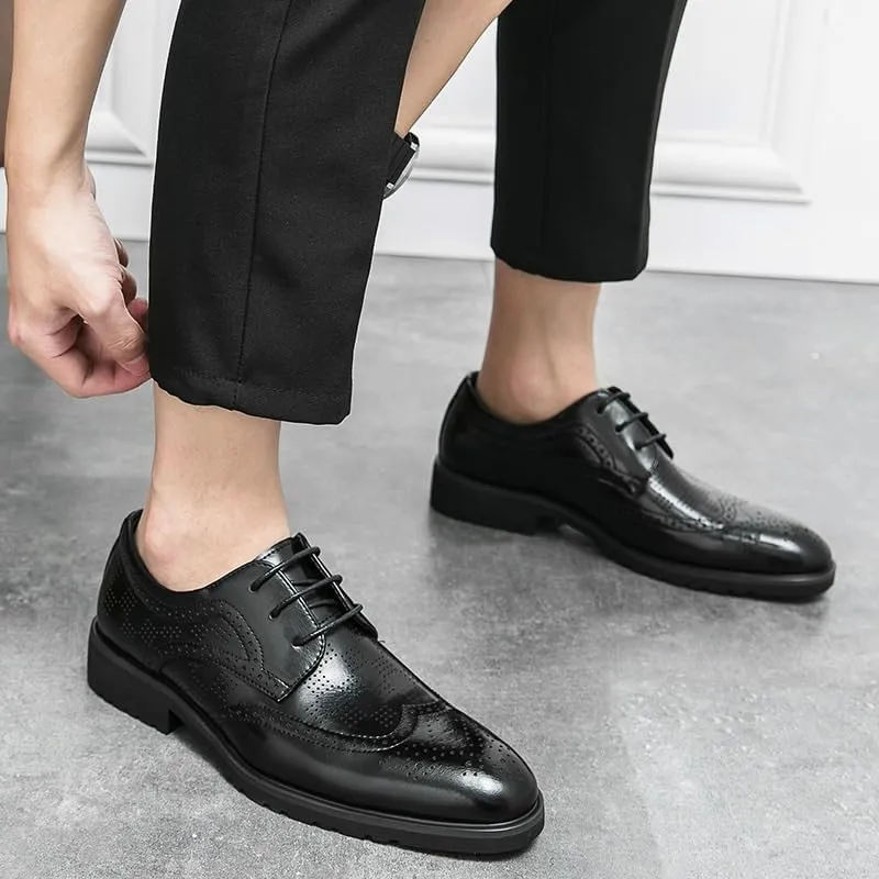 Men's Faux Patent Leather Oxford Shoes - Classic Lace-Up Derby Dress Shoes for Business & Formal Events
