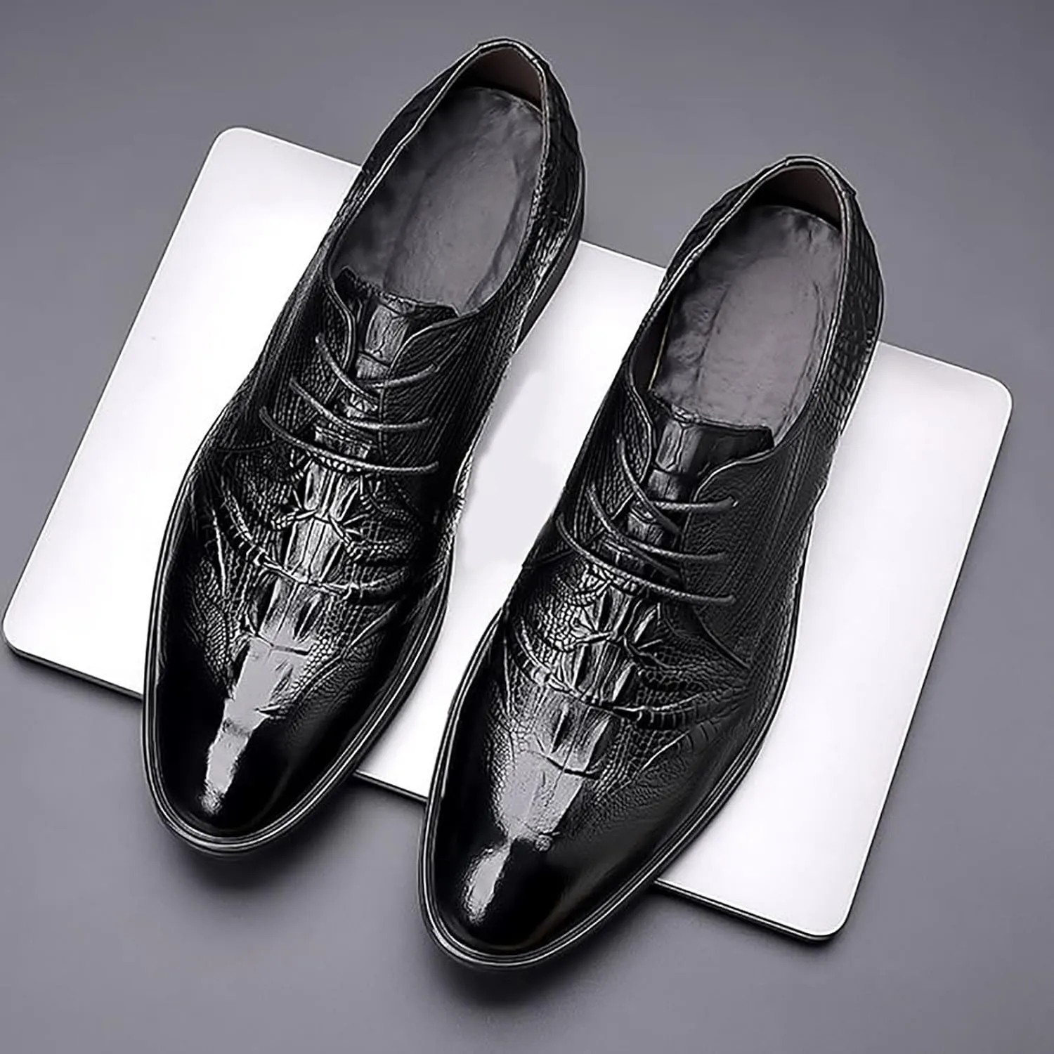 Men's Genuine Leather Oxford Shoes Anti-Slip Rubber Sole Classic Lace-Up Derby Business Casual Wedding Formal Shoes for Parties
