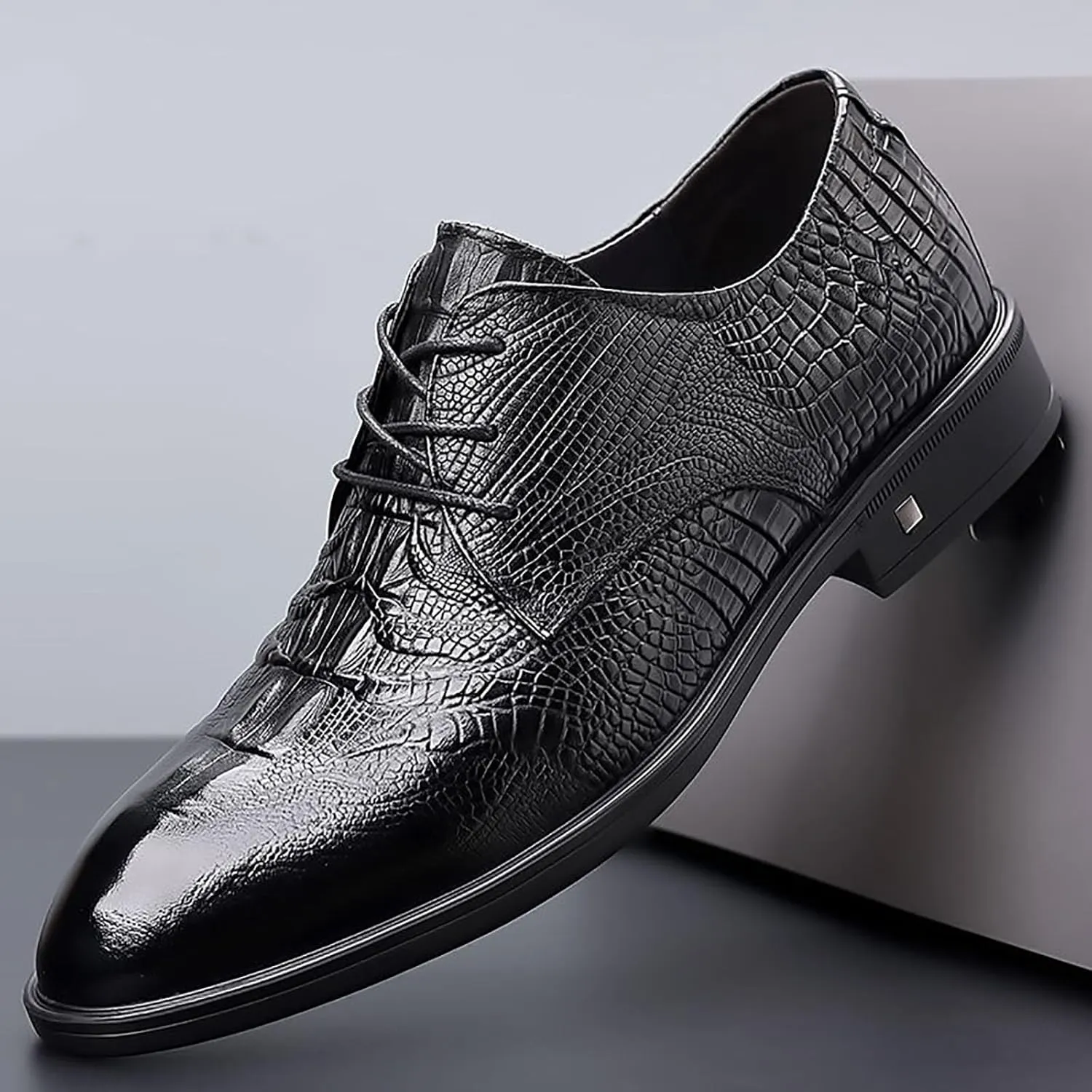 Men's Genuine Leather Oxford Shoes Anti-Slip Rubber Sole Classic Lace-Up Derby Business Casual Wedding Formal Shoes for Parties