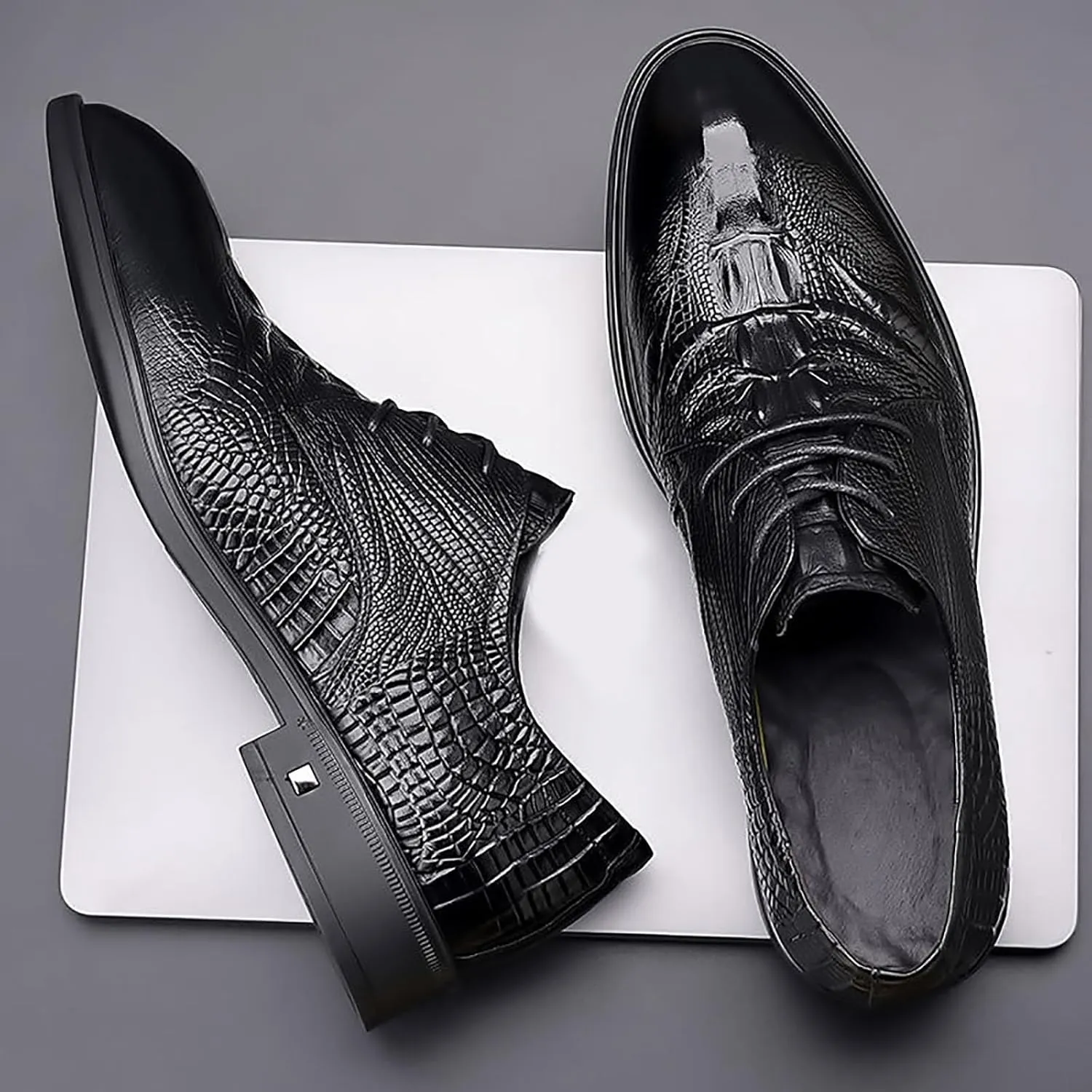 Men's Genuine Leather Oxford Shoes Anti-Slip Rubber Sole Classic Lace-Up Derby Business Casual Wedding Formal Shoes for Parties