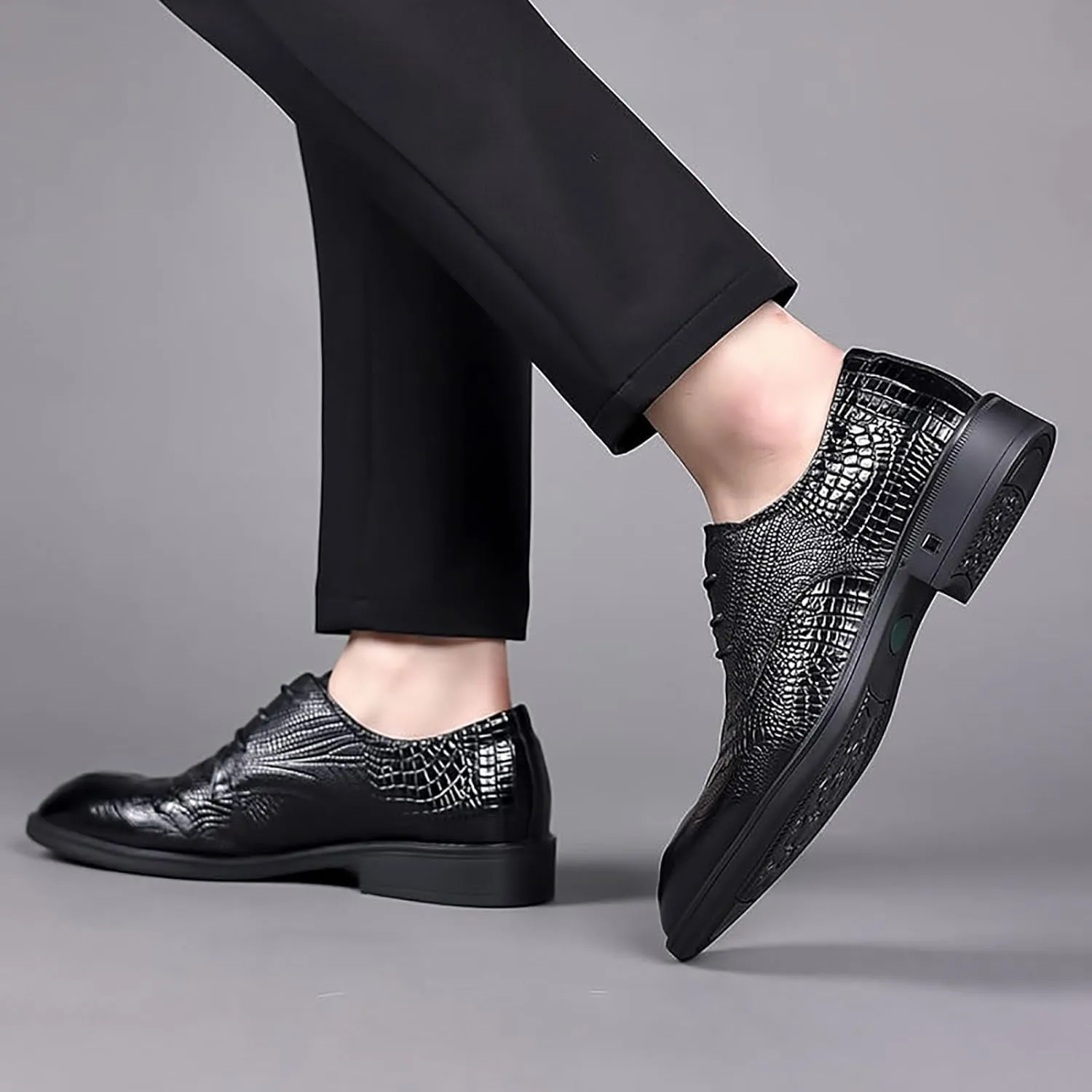 Men's Genuine Leather Oxford Shoes Anti-Slip Rubber Sole Classic Lace-Up Derby Business Casual Wedding Formal Shoes for Parties
